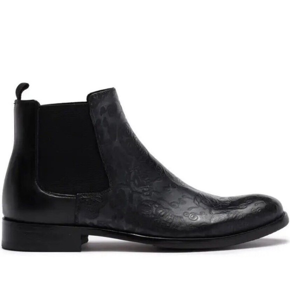 NEW Robert Graham Men’s Dawson Chelsea Boots Embossed Skull Roses Black Leather - Picture 12 of 16